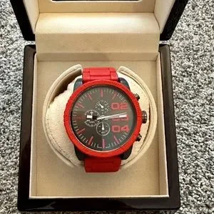 Diesel 5 bar red and gray watch Diesel Rasp Gunmetal Dial Red Silicone Men main image 2